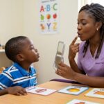 Child undergoing speech therapy at Gertrude's